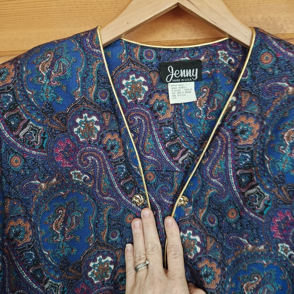 Vintage Retro Jenny USA Stretch Midi Skirt Set Paisley Damask Blouse Plus Sz 18W - Picture 2 of 11